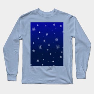 Snowflake Pattern Blue Night Sky Long Sleeve T-Shirt